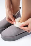 Bronte Hakiki Süet Gri Renk Ugg Bot-Topuksuz-Mio Gusto-05852GRS