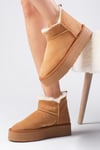 Bronte Hakiki Süet Taba Renk Ugg Bot-Topuksuz-Mio Gusto-05852TAS