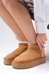 Bronte Hakiki Süet Taba Renk Ugg Bot-Topuksuz-Mio Gusto-05852TAS
