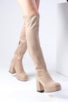 Caprice Bej Renk Platformlu Streç Çizme-Boots-Mio Gusto-02276BES