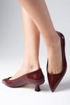 Carmen Bordo Renk Kısa Topuklu Ayakkabı-Low Heels-Mio Gusto-02287WRR