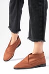 Clarisse Kahverengi Streç Süet Loafer-DÜZ AYAKKABI-Mio Gusto-02327BRS