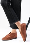 Clarisse Kahverengi Streç Süet Loafer-DÜZ AYAKKABI-Mio Gusto-02327BRS