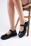 Cyntia Siyah Renk Kalın Tabanlı Babet -Casual-Mio Gusto-01514BLR