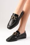 Dakota Hakiki Deri Siyah Renk Loafer-DÜZ AYAKKABI-Mio Gusto-01529BLC