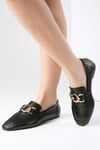 Dakota Hakiki Deri Siyah Renk Loafer-DÜZ AYAKKABI-Mio Gusto-01529BLC