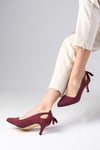 Drop Bordo Renk Süet Topuklu Ayakkabı-Kısa Topuklu-Mio Gusto-09037WRS