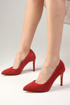 Elora Hakiki Süet Kırmızı Stiletto-Yüksek Topuklu-Mio Gusto-02157RES