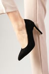 Elora Hakiki Süet Siyah Renk Stiletto-Yüksek Topuklu-Mio Gusto-02157BLS