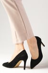 Elora Hakiki Süet Siyah Renk Stiletto-Yüksek Topuklu-Mio Gusto-02157BLS