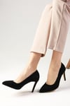 Elora Hakiki Süet Siyah Renk Stiletto-Yüksek Topuklu-Mio Gusto-02157BLS