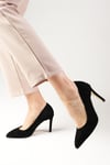 Elora Hakiki Süet Siyah Renk Stiletto-Yüksek Topuklu-Mio Gusto-02157BLS