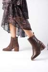 Francine Kahverengi Kalın Topuklu Fermuarlı Bot-Thick Heels-Mio Gusto-01568BRC
