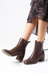 Francine Kahverengi Kalın Topuklu Fermuarlı Bot-Thick Heels-Mio Gusto-01568BRC