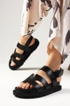 Gia Siyah Renk Cırtlı Sandalet-SANDALET-Mio Gusto-05836BLC