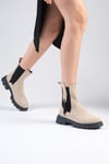 Hera Bej Renk Postal Bot-Thick Heels-Mio Gusto-01501BES