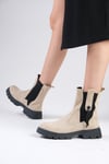 Hera Bej Renk Postal Bot-Thick Heels-Mio Gusto-01501BES