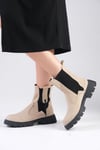 Hera Bej Renk Postal Bot-Thick Heels-Mio Gusto-01501BES