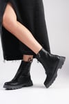 Janet Siyah Renk Postal Bot-Thick Heels-Mio Gusto-01505BLC