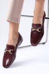 Jordane Hakiki Deri Bordo Renk Loafer-DÜZ AYAKKABI-Mio Gusto-01556WRX