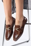 Jordane Hakiki Deri Kahverengi Loafer-DÜZ AYAKKABI-Mio Gusto-01556TAX