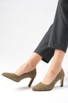 Lita Haki Yeşil Renk Süet Topuklu Ayakkabı-Stiletto-Mio Gusto-01252GNS