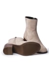 Mio Gusto Bej Renk Fermuarlı Kalın Topuklu Bot