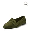 Mio Gusto Capri Hakiki Süet Haki Renk Kadın Loafer