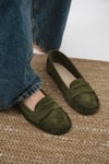 Mio Gusto Capri Hakiki Süet Haki Renk Kadın Loafer