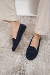Mio Gusto Capri Hakiki Süet Lacivert Renk Kadın Loafer