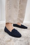 Mio Gusto Capri Hakiki Süet Lacivert Renk Kadın Loafer