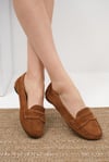 Mio Gusto Capri Hakiki Süet Taba Renk Kadın Loafer