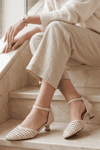Mio Gusto Francis Bej Renk Kısa Topuklu Örgü Ayakkabı