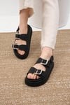 Mio Gusto Misha Siyah Renk Çift Tokalı Kadın Sandalet Modelleri