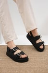 Mio Gusto Misha Siyah Renk Çift Tokalı Kadın Sandalet Modelleri