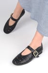 Mio Gusto Norita Siyah Renk Lazerli Kadın Babet Modelleri