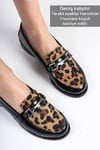Mio Gusto Siyah Renk Rugan ve Leopar Desenli Oxford Ayakkabı