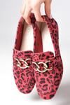 Myrcella Hakiki Süet Fuşya Renk Leopar Desenli Loafer-DÜZ AYAKKABI-Mio Gusto-01544LFS
