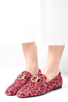 Myrcella Hakiki Süet Fuşya Renk Leopar Desenli Loafer-DÜZ AYAKKABI-Mio Gusto-01544LFS