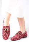 Myrcella Hakiki Süet Fuşya Renk Leopar Desenli Loafer-DÜZ AYAKKABI-Mio Gusto-01544LFS
