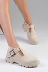 Norma Bej Renk Kalın Tabanlı Oxford Ayakkabı-Casual-Mio Gusto-01504BEC