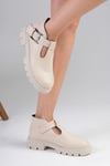 Norma Bej Renk Kalın Tabanlı Oxford Ayakkabı-Casual-Mio Gusto-01504BEC