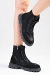 Samantha Siyah Renk Postal Bot-Thick Heels-Mio Gusto-01497BLZ