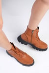 Samantha Taba Renk Postal Bot-Thick Heels-Mio Gusto-01497TAZ