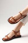 Sydney Taba Renk Düz Tabanlı Sandalet-SANDALET-Mio Gusto-02304TAC
