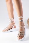 Talisa Beyaz Renk Taş Bantlı Sandalet-SANDALET-Mio Gusto-05818WHC