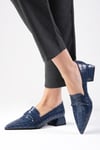 Vilda Lacivert Renk Kısa Topuklu Ayakkabı-Low Heels-Mio Gusto-01564DBV