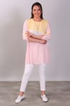 Asimetrik Kesim Garnili Pembe/Sarı Tunik 