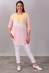 Asimetrik Kesim Garnili Pembe/Sarı Tunik 