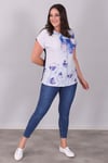 Batik Desenli Düşük Kol Lacivert Bluz